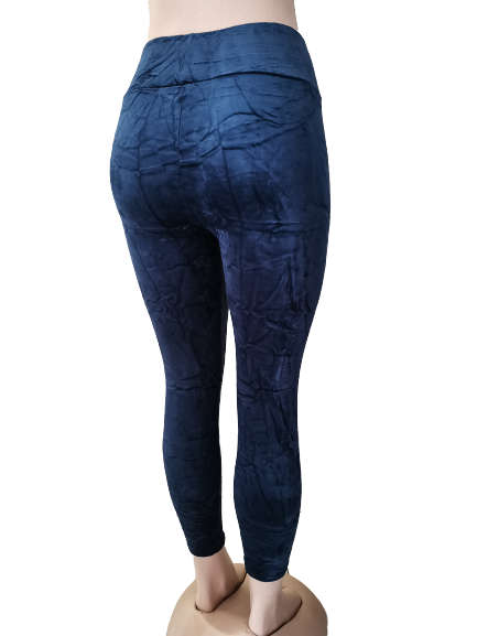 LADIES NAVY BLUE VELVET LEGGINGS - S/M