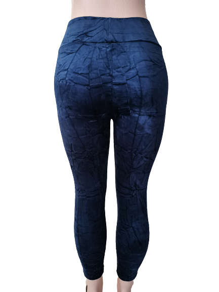 LADIES NAVY BLUE VELVET LEGGINGS - S/M