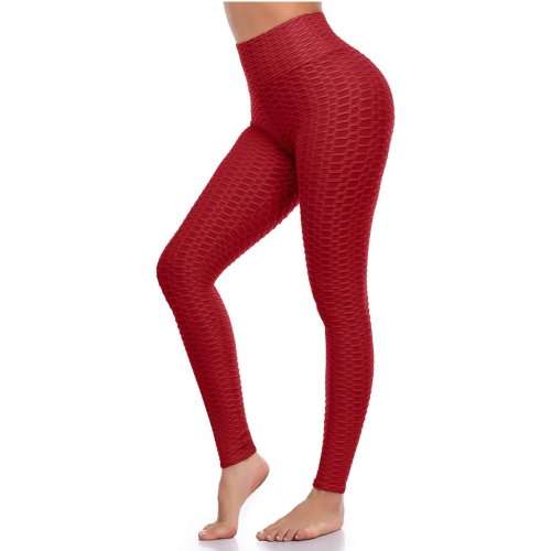 HONEYCOMB HIGH WAISTED LEGGINGS - M/L DARK RED