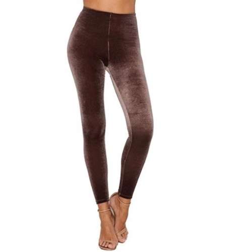 LADIES VELVET LEGGINGS - BROWN S/M