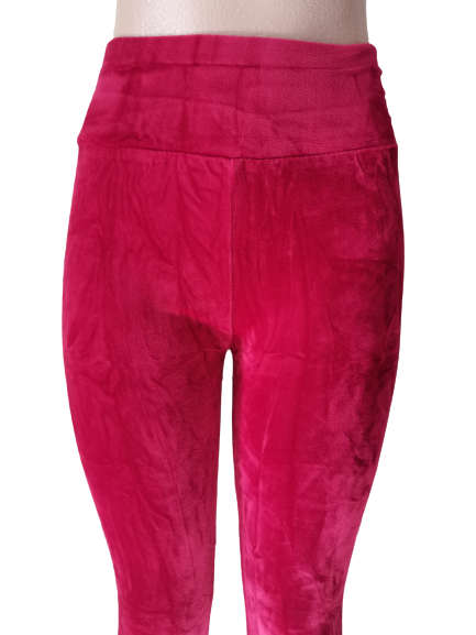 LADIES VELVET LEGGINGS - DARK RED S/M