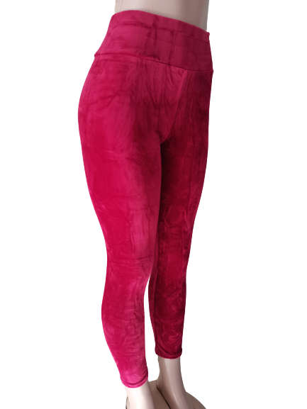 LADIES VELVET LEGGINGS - DARK RED S/M
