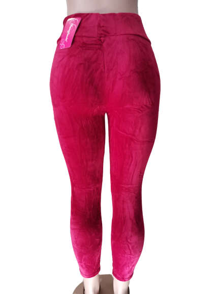 LADIES VELVET LEGGINGS - DARK RED S/M