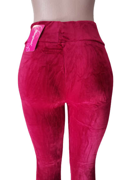 LADIES VELVET LEGGINGS - DARK RED S/M