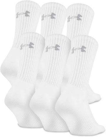 6 PAIRS OF MENS UNDER ARMOUR CREW SOCKS - WHITE