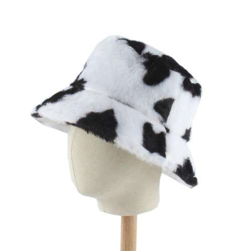 Faux Fur Bucket Hat - Black and White