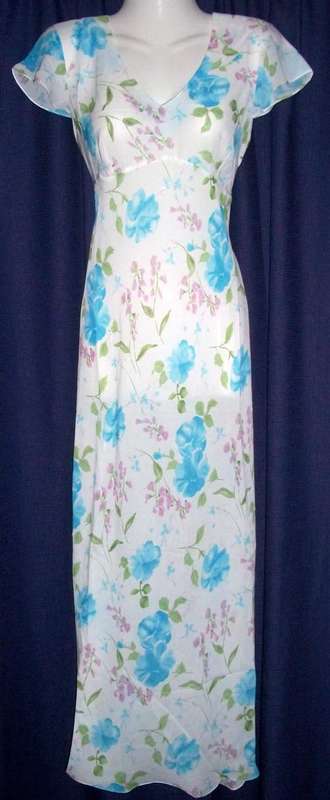 White & Floral Chiffon Dress (No Lining) Size 34 *** LIKE NEW ***