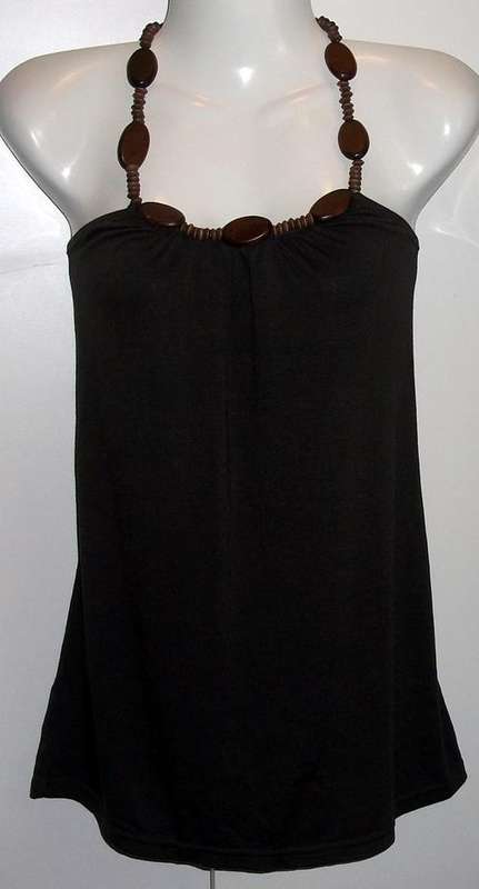 Brown Halter Top with Wood Detail by Kumaro - size Medium