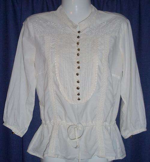 Off-White Shirt with Embroidery by KELSO Casuals - Size 8 (100% Cotton)