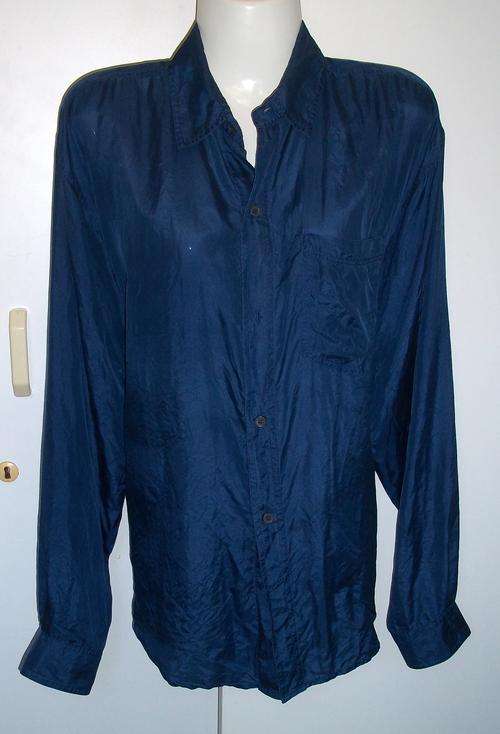 Stunning Blue SILK Long Sleeved Shirt by DON'T STOP SILK - Large