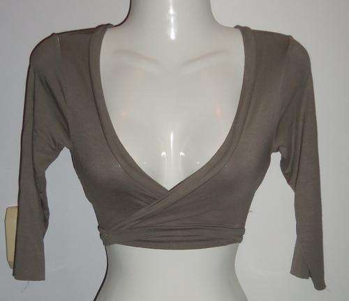 Khaki Short Length Cross-over Top - Size Small