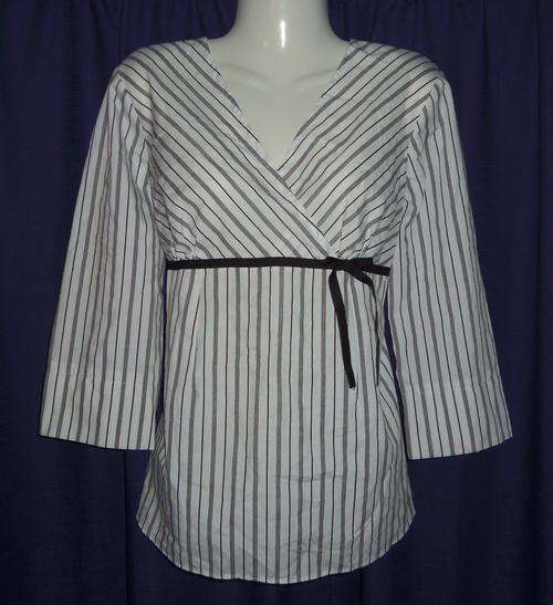 White Maternity Shirt with Black Stripes by DU DATE - Size 8  ** BRAND NEW **