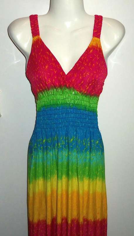 Gorgeous Multi-Coloured Long Dress with Dark Pink - Size Small / Medium  ** New **