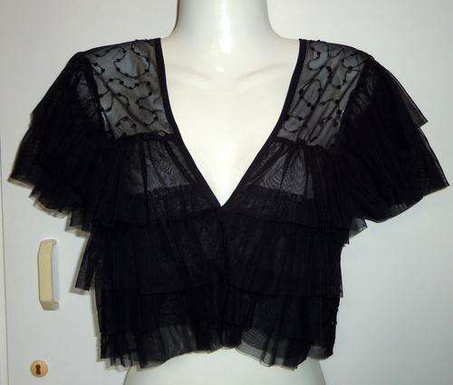 Black Sheer Ruffle Jacket with Sequins - Size S/M