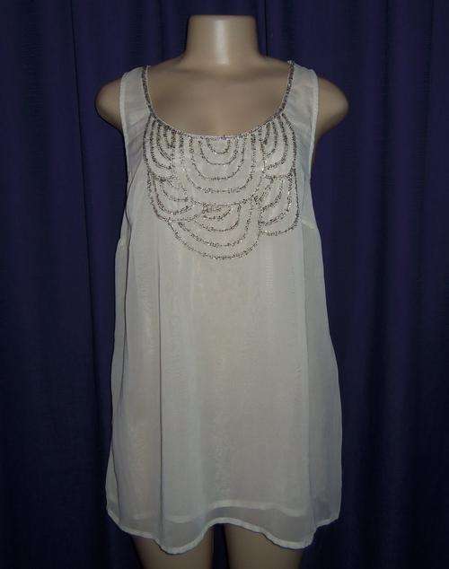 Stunning Cream Sheer Top with Front Glass Beading Design by F&F - Size 18  ** New **