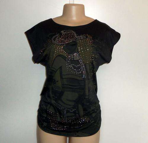 Dark Grey Top with Cowgirl Print and Studs by QI LI - Size Large