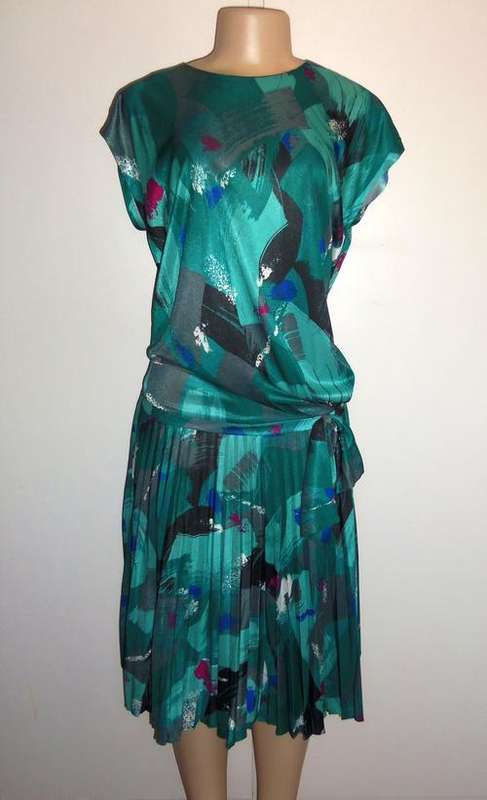 Teal Patterned Vintage Dress by NUVELLE ROSECRAFT - Size 10