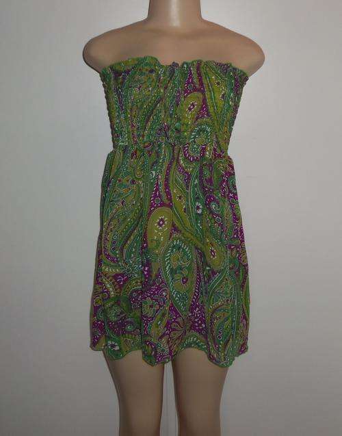 Green & Purple Printed Strapless Top - Size 34/36  ** BRAND NEW **