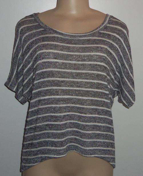 Stunning Silver, Grey and White Striped Top by MISS L - Size 14/38 ** BRAND NEW **