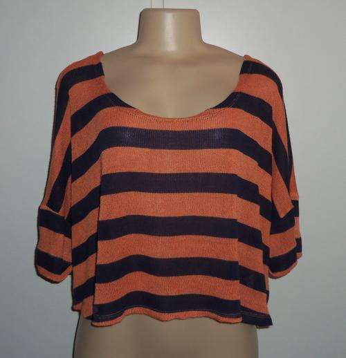 Knitted Black and Orange Striped Top by MISS PORT (Sold at YDE) - Size Medium