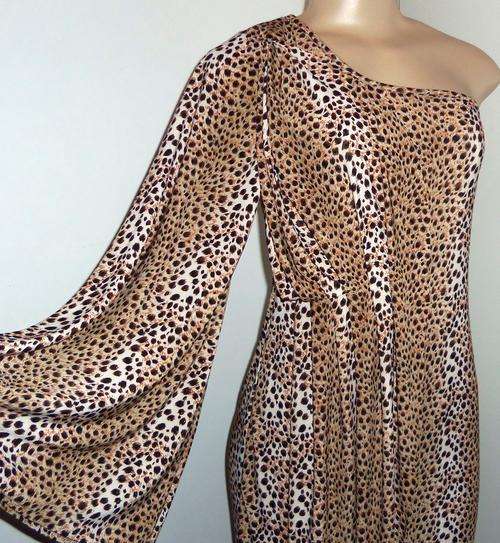 Stunning One Shoulder Leopard Print Dress by SHAZ (Sold at THE SPACE) - Size 36