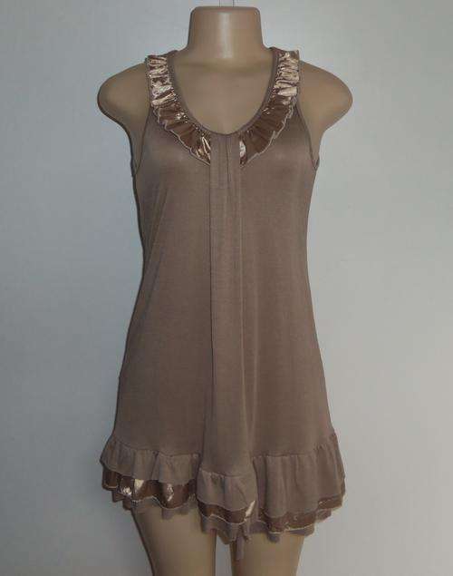 Beige Top with Ruffles by FLYING FASHION - Size Medium  ** BRAND NEW **