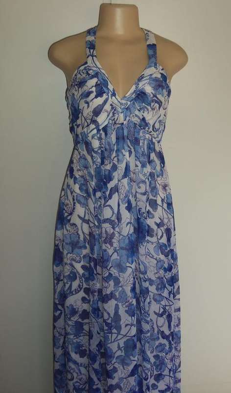 GORGEOUS Long Blue and White Chiffon Maxi Dress by H&M - Size 6/30  ** BRAND NEW **