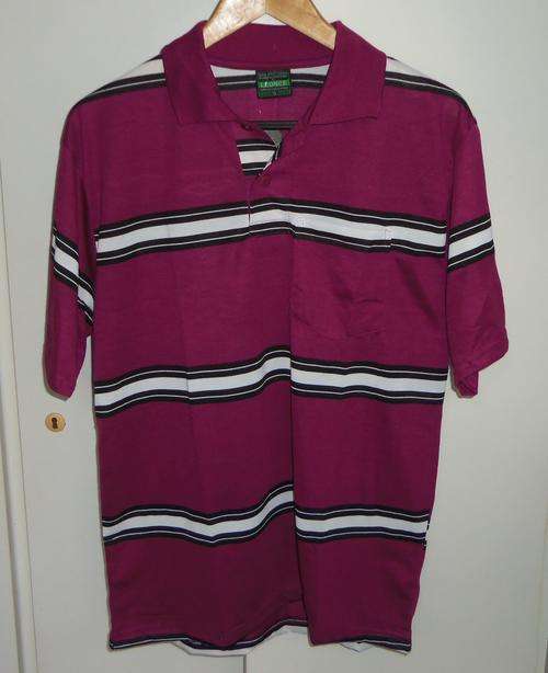 Maroon, Black and White Striped Golf Shirt by LEONCE - Size XL  ** BRAND NEW **