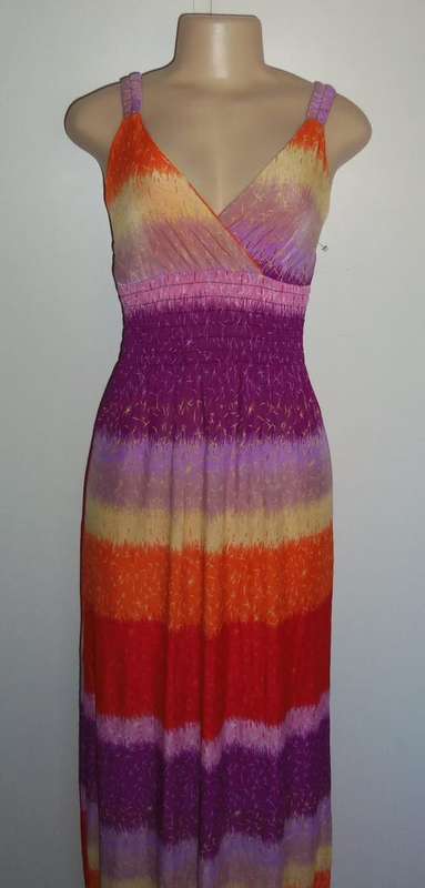Gorgeous Multi-Coloured Long Dress with Orange - Size Small / Medium  ** BRAND NEW **