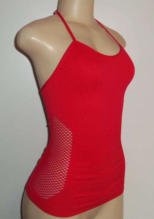 Seamless Red Halter-Neck Vest with Side Netting Detail - Size S/M  ** BRAND NEW **