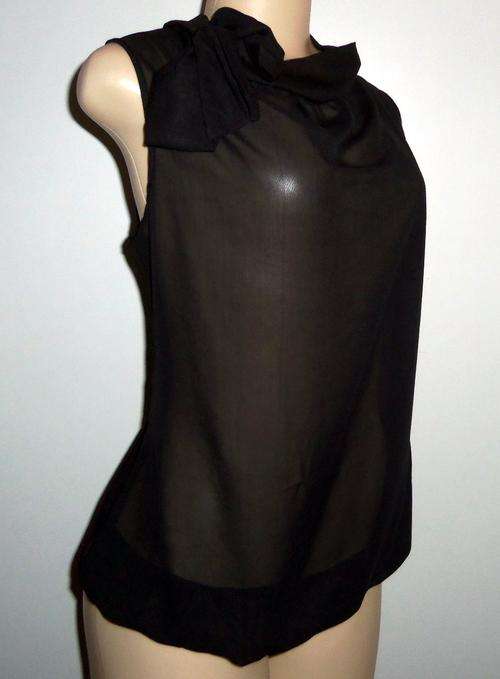 Stunning Black Chiffon Top with Side Bow - Size M/L *** BRAND NEW ***
