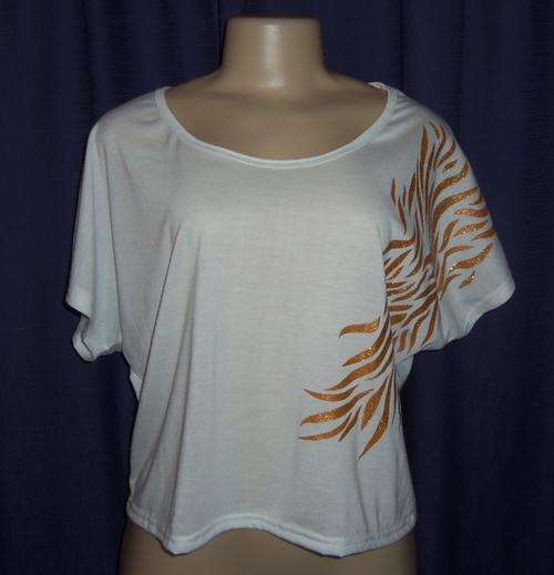 White Top with Gorgeous Gold Shimmer Flame Print - Size MEDIUM ** BRAND NEW **