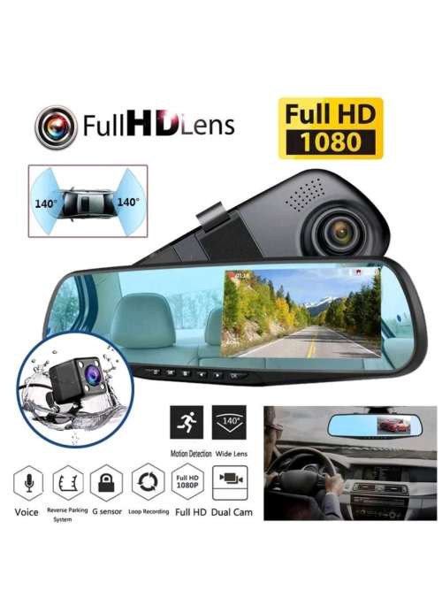 4.3'' 1080P Dual Lens Car Auto DVR Mirror Dash Cam Recorder+Rear View Camera Kit