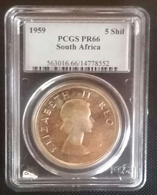 ** EXTREMELY RARE 1959 5 SHILLING PROOF66**