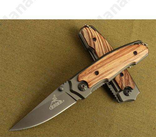 GERBER -  Full Stainless Steel Assault EDC Knife - Wooden Handle