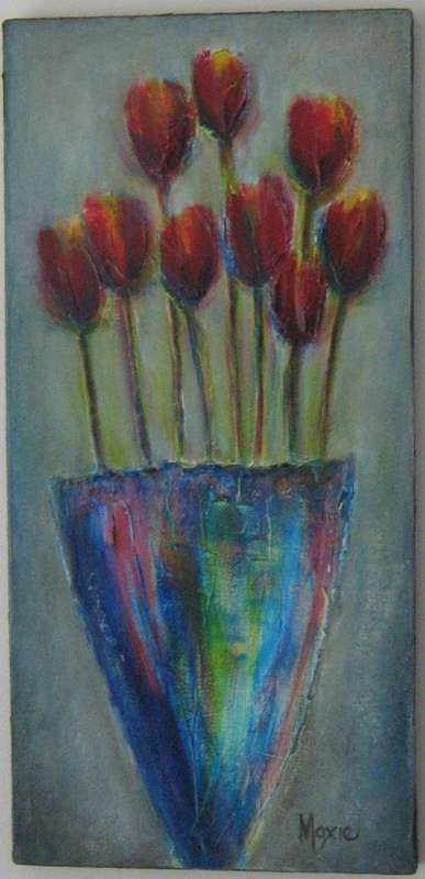 TULIPS IN POT by MAXIE LESSING - ACRYLIC ON CANVAS BOARD - READY TO HANG