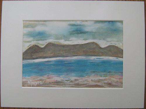 TABLE MOUNTAIN by MAXIE LESSING - MIXED MEDIA ON PAPER - IN WHITE MOUNT - UNFRAMED
