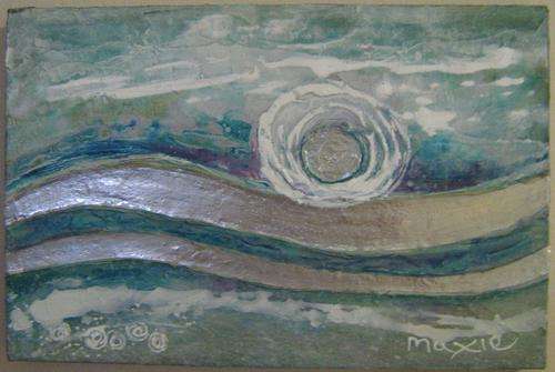ABSTRACT - SILVER WAVES by MAXIE LESSING - ACRYLIC MIXED MEDIA ON CANVAS BOARD - READY TO HANG