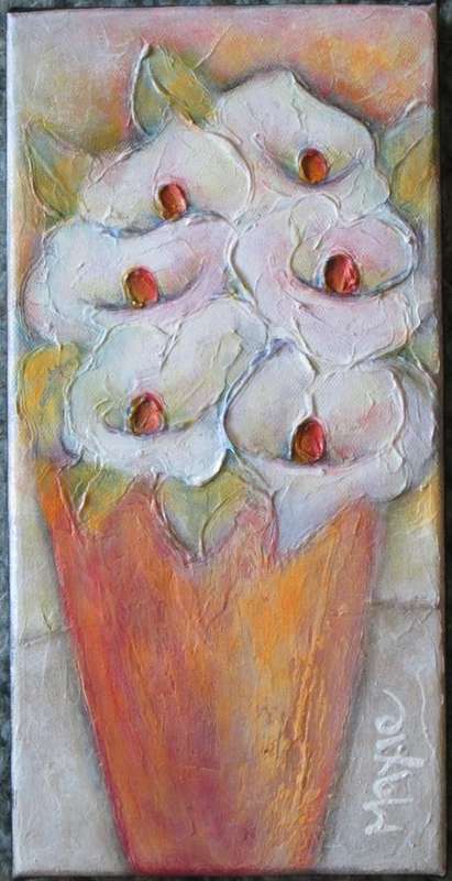 ARUMS IN ORANGE POT by MAXIE LESSING - ACRYLIC ON CANVAS STRETCH
