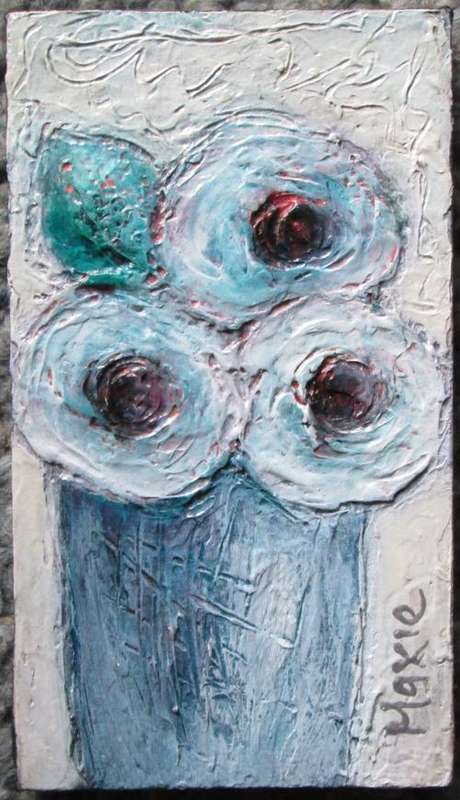 "POT OF FLOWERS" by MAXIE LESSING - ACRYLIC TEXTURED ON CANVAS BOARD