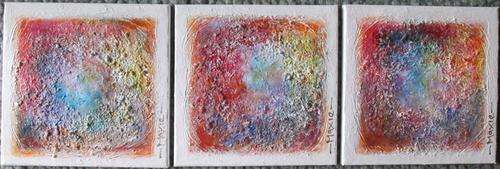 "TEXTURED DECOR ART" SET OF 3 by MAXIE LESSING - ACRYLIC MIXED MEDIA ON CANVAS STRETCH