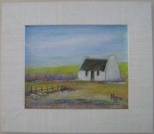 COTTAGE IN WHITE WOODEN FRAME BY MAXIE LESSING - ACRYLIC