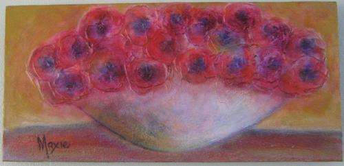 POT OF ROSES #2 BY MAXIE LESSING - ACRYLIC ON CANVAS BOARD - READY TO HANG