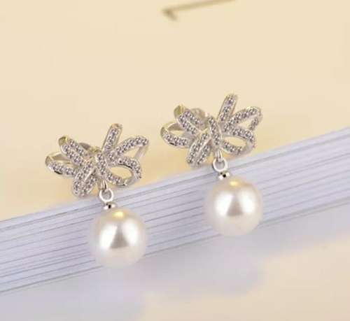 925 Silver Bow Knot Earrings with Pearl