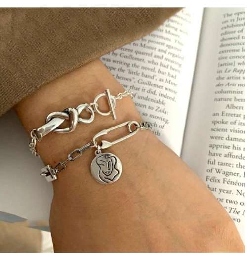 925 Silver Bow Knot  and Art Lady Bracelet Set