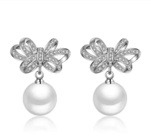 925 Silver Bow Knot Earrings with Pearl