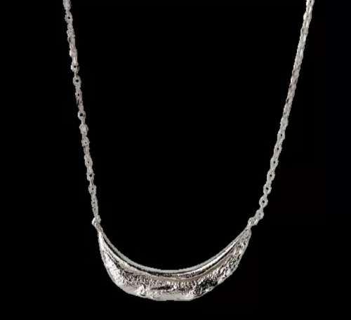 925 Solid Silver Half moon hammered Necklace.