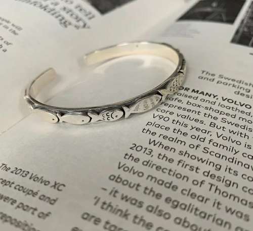 925 Silver Embossed Fish Bangle