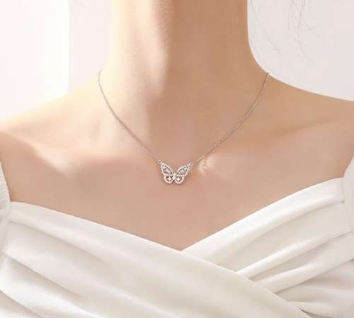925 Silver Encrusted Butterfly Necklace