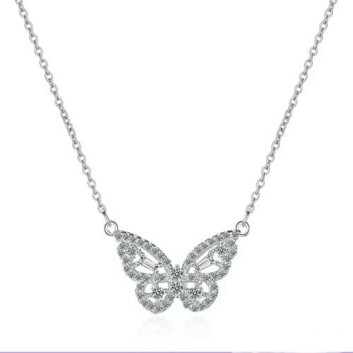 925 Silver Encrusted Butterfly Necklace